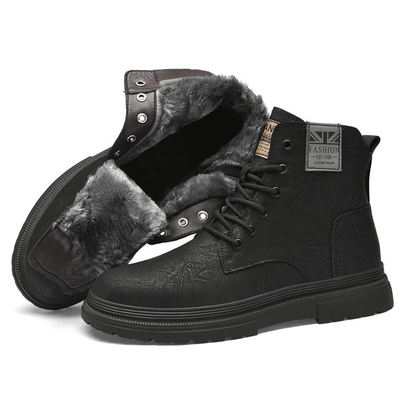 Натуральная кожа мужские зимние теплые ботинки из оленя мужские плюшевые зимние ботинки большие размеры ботильоны для отдыха на природе повседневная рабочая обувь с высоким верхом