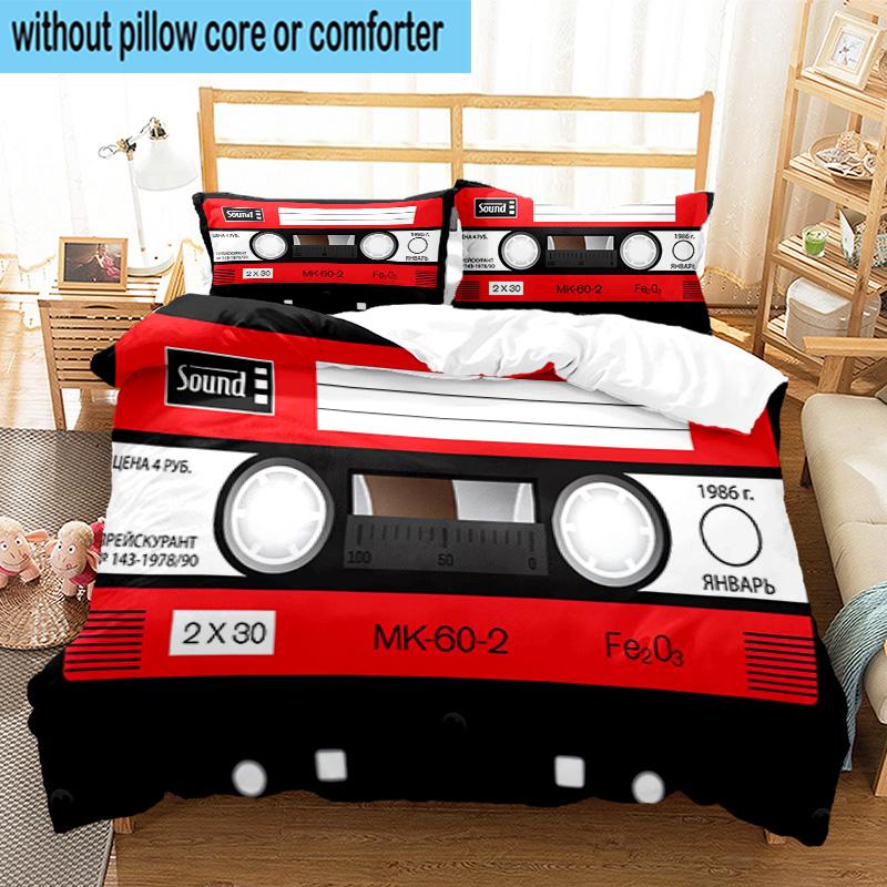 Cassette Tape Design 3pcs Bedding,Including 1pc Duvet Cover And 2pcs Pillowcases Perfect for Christmas,Ideal for Bedroom, Dormitory