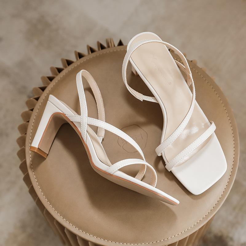 2024 2024 Летние женские босоножки на блочном каблуке Босоножки на высоком каблуке Кожаные босоножки Sandalias De Tacon Толстые каблуки Милые женские босоножки на каблуках