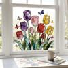 Removable Tulip Window Decals Waterproof Tulip Butterfly Wallpaper Tulip Glass Stickers  Doors