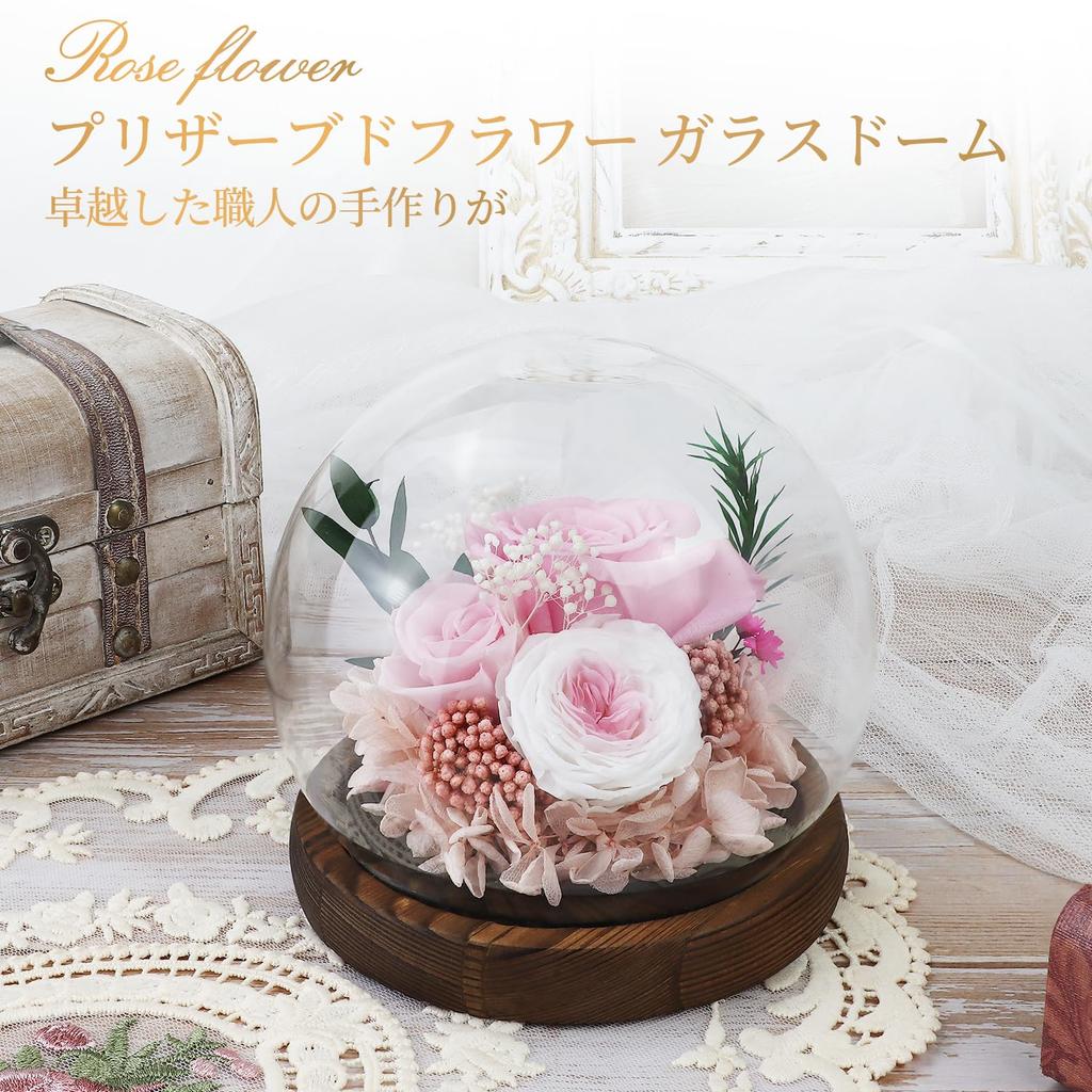 SENJWARM Preserved Flowers Birthday Gift for Women Japanese Style Glass Dome Flower Arrangement Wrapped Popular Popular Day White 60th Respect for the