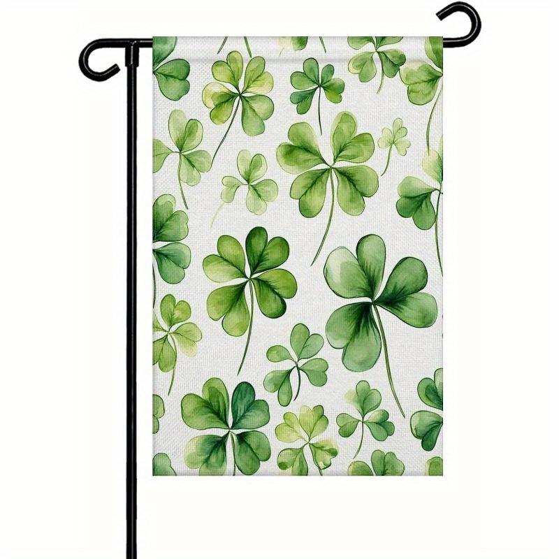 2D Flat, St. Patrick's Day Lucky Clover Garden Flag Double-Sided Shamrock Yard Decor, Durable Durable Polyester, Vibrant Green on White, Perfect for
