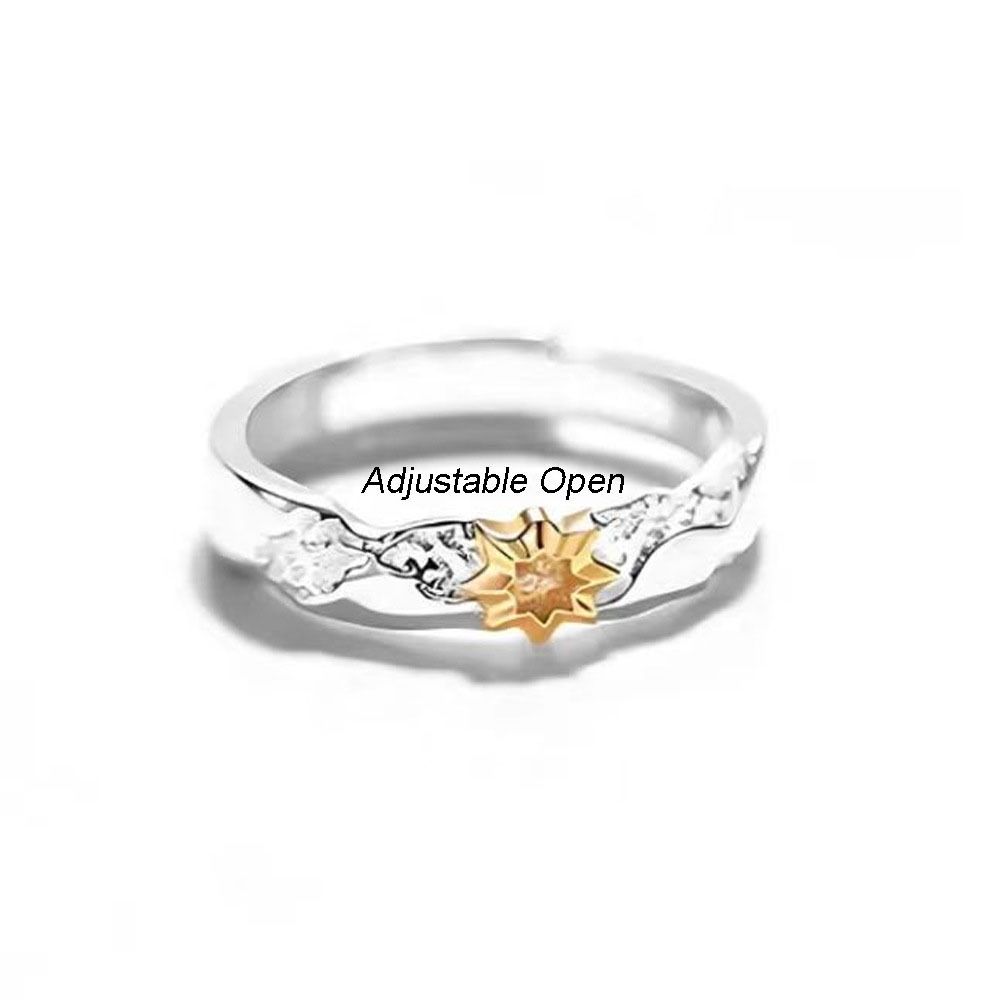 Sparkling Sun Moon Couple Finger Ring Stackable Matching Rings Adjustable Open Rings  Couple