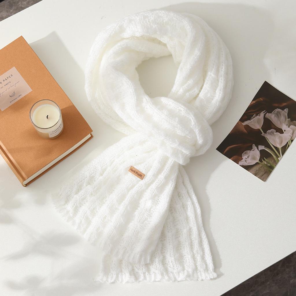 172x20cm Winter Scarf, Solid Color Thick Knitted Wool Scarf for Women, Warm Fleece Neck Warmer Snood