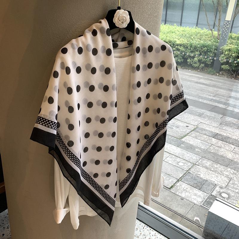 Vintage Polka Dot Printed Light And Thin Scarf Cotton Feel Square Scarf Sunshade Shawl Headscarf Belt Scarf Silk Scarf