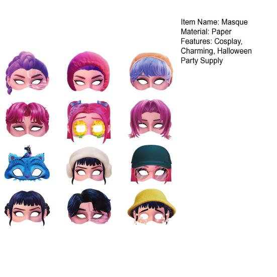 12 шт. Бумажная маска на пол-лица для косплея с регулируемым ремешком для вечеринки на Хэллоуин, карнавалов, баров, аксессуар