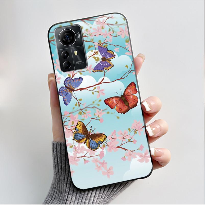 Чехол для ZTE Blade A72S A7050 Чехол-книжка для ZTE Blade V41 Роскошный модный с бабочкой и цветами Силиконовый мягкий черный бампер из ТПУ