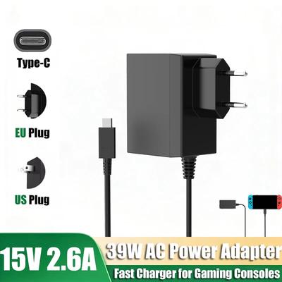 Зарядное устройство AC 100–240 В Type-C 15 В 2,6 А Адаптер USBC для игровой консоли 39 Вт Быстрая зарядка для Switch Lite OLED Док-станция Игровые аксессуары