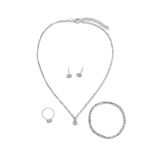 1 комплект, женский комплект ювелирных изделий, серьги, браслет, ожерелье, кольцо со стразами, регулируемое кольцо из нержавеющей стали, цветостойкий, легкий, женский подарок на день рождения, подарок для мамы