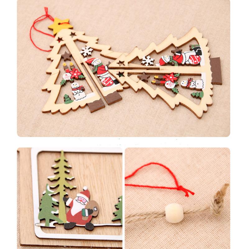 1Pc 2D/3D Christmas Ornament Wooden Hanging Pendants Star Xmas Tree Bell Christmas Decorations