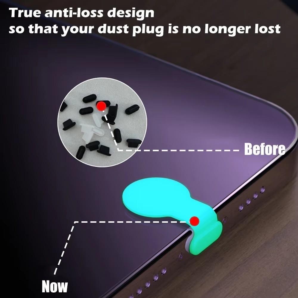 6PCS Luminous Phone Dust Plug Silicone USB Dust Plug New Port Protective Cover Phone Accessories