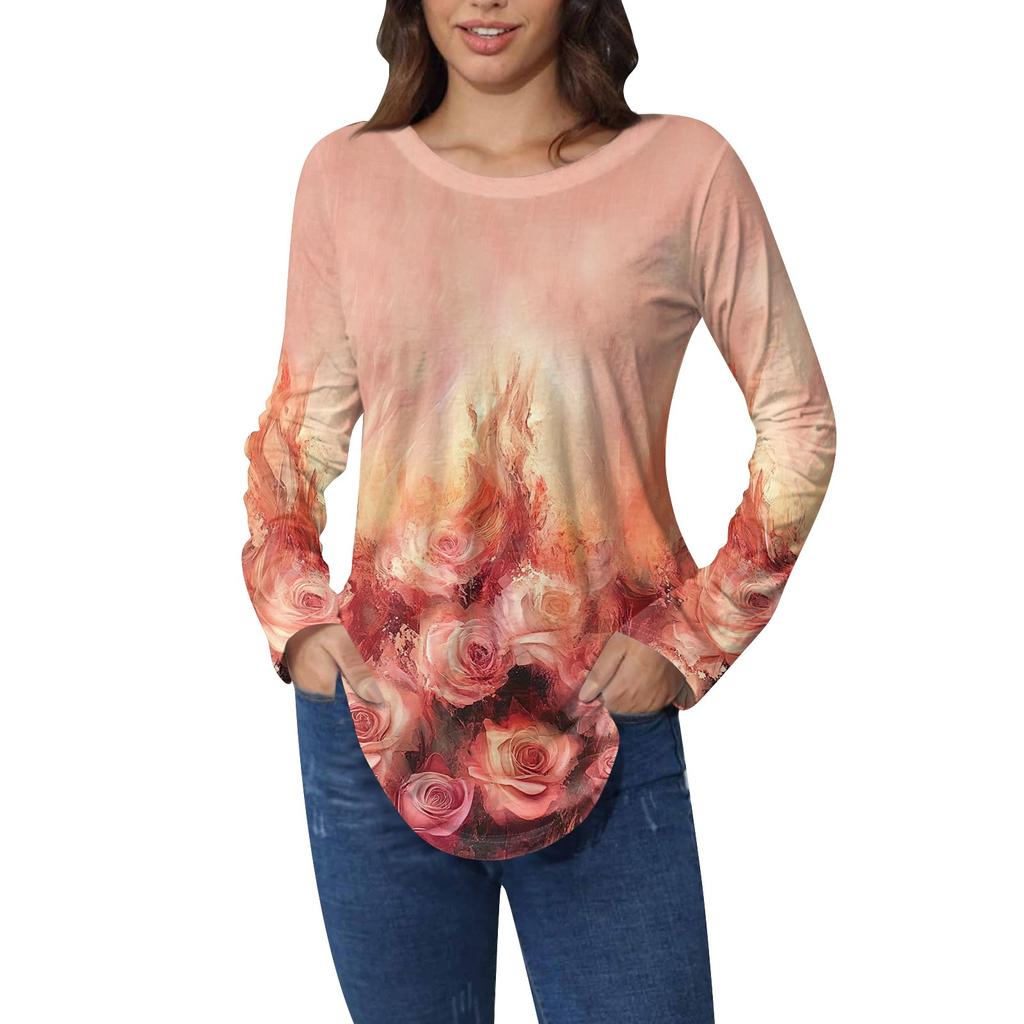 Рубашки для женщин Милые винтажные узоры с принтом Футболка с длинным рукавом Туника Топы Хлопковые пуловеры