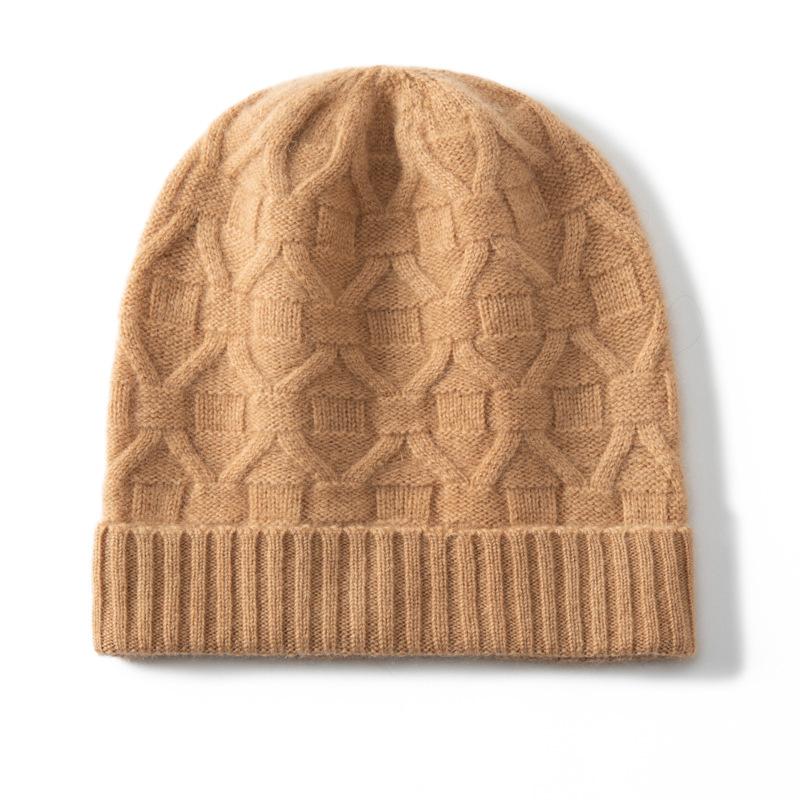 Autumn and winter new first-line cashmere women's solid color twisted flower warm fashion ear protection knitted casual flanged hat