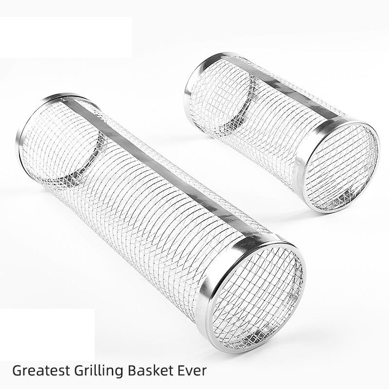 Клетка для барбекю, трубка для барбекю, вращающаяся корзина для барбекю из нержавеющей стали, круглый ролик для барбекю, сетка для барбекю, уличные аксессуары для барбекю