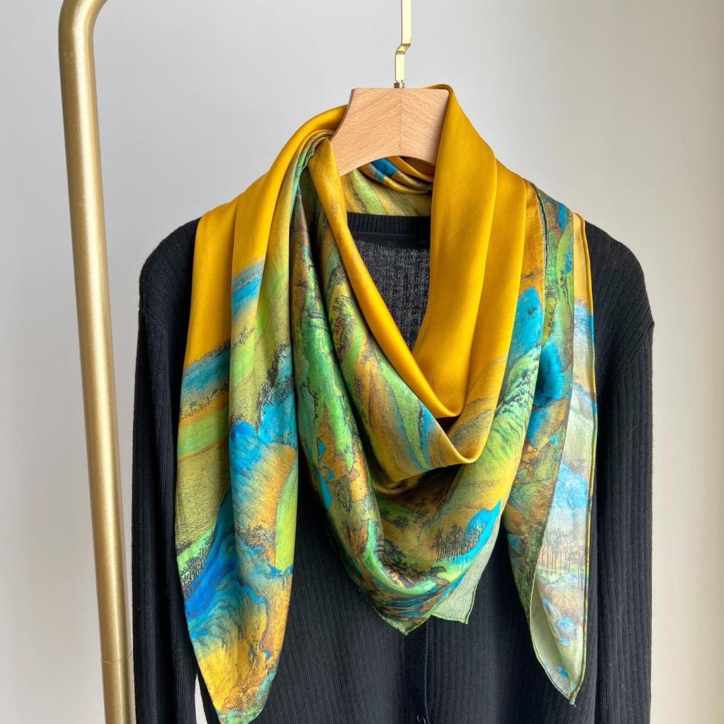 Новый женский шелковый шарф – Живопись «Тысячи миль рек и гор», шаль в китайском стиле, идеальный подарок на День матери.