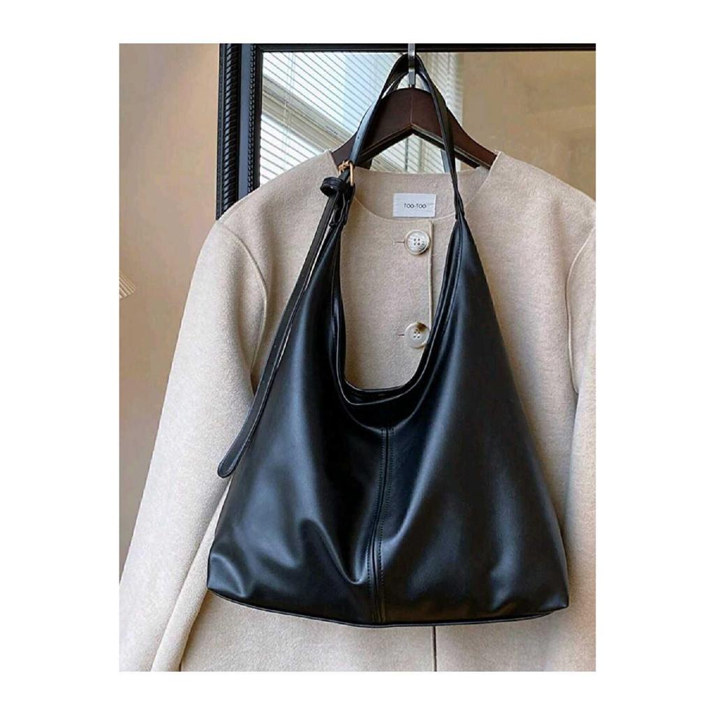 Women's Black Shoulder Bag Soft Inside And Outside Textured Quality Workmanship And Soft Faux Leather Hand Bag