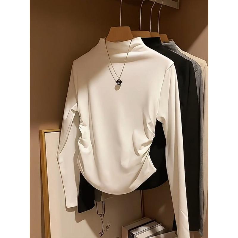 Женская весенняя приталенная футболка с неровным низом и плиссировкой на талии в стиле Spice girl с топом внутри