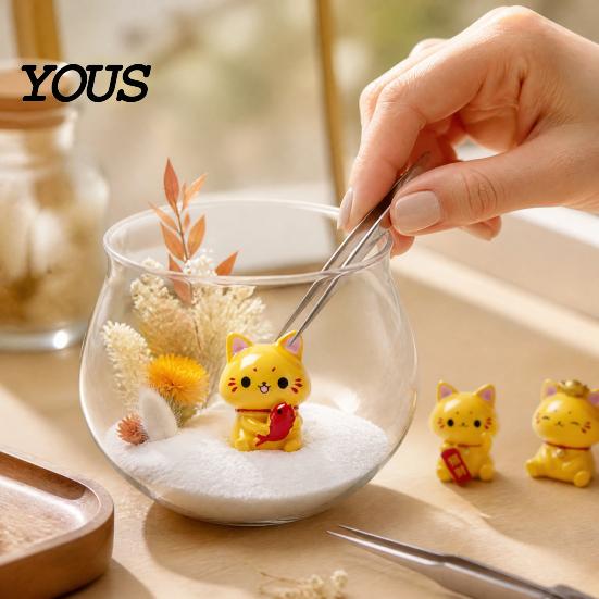 Разноцветные изделия из смолы для DIY-проектов, 6 шт., мини-фигурки желтых кошек, символизирующие удачу и процветание, крошечные легкие декоративные фигурки
