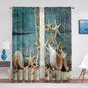 Seashell Starfish Beach Conch Shell Nautical Blue Wooden Sheer Curtains for Living Room Bedroom Decor Tulle Voile Window Curtain
