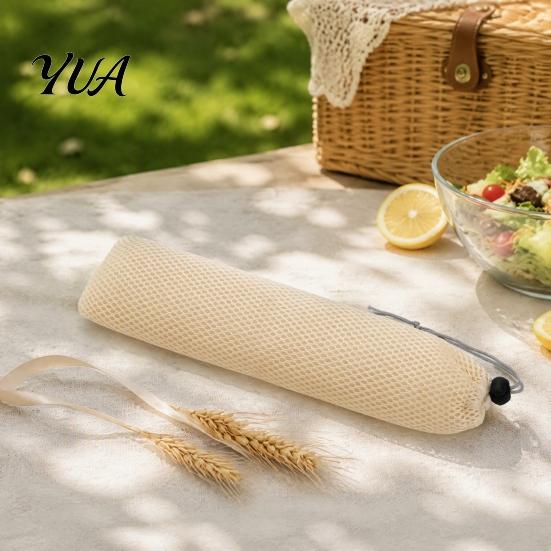 Quick Dry Tableware Storage Mesh Cutlery Drawstring Bag for Straws And Chopsticks, Portable Breathable Polyester Reusable Straw Carrying Case Utensil