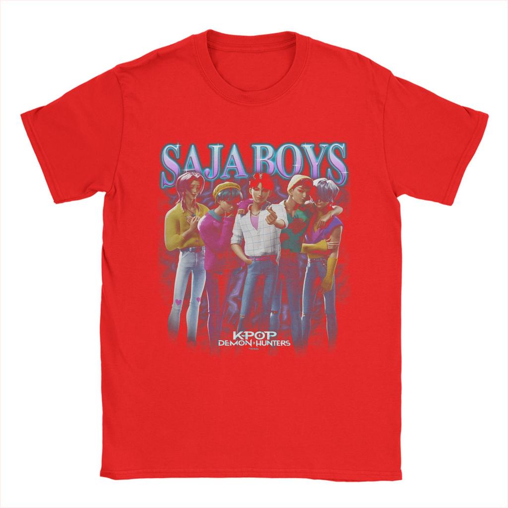 Saja Boys Футболка с принтом K-pop Охотники на демонов Пляжная модная футболка Взрослая хлопковая с круглым вырезом Одежда оверсайз Уличная одежда Футболка