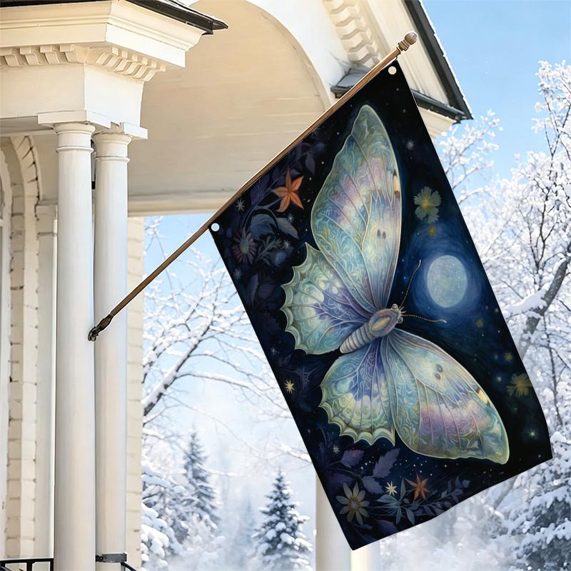 2D Flat, 1pc 2D Flat Decorative Flag, Dreamy Moonlight Butterfly and Starry Sky Floral Pattern Hanging Flag, Artistic Aesthetic Bohemian Style Wall De
