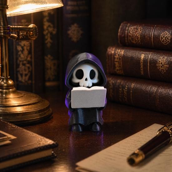 Фигурка Жнеца за чтением, Мини-статуэтка Жнеца из 3D-печати, Милый готический скелет-украшение для книжной полки, Рабочего стола, Полки, Декор для дома на Хэллоуин