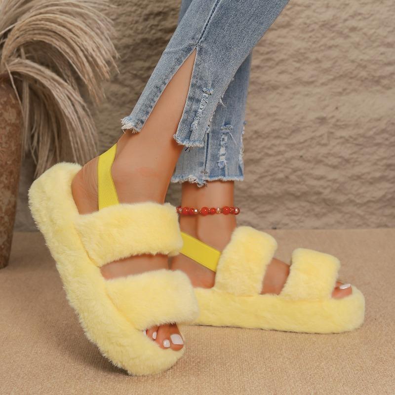 Fashion Women Fluffy Soft Sandals Designer Cozy Fashion Shoes Woman Classical Casual 2025 Winter New Slippers Home Sandalias De Mujer