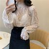 Long-sleeved Net Yarn Delicate Inner Lace Bottoming Shirt Plus Velvet Women's Autumn and Winter Western Style Blouse Lace Small Shirt