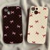 Ins Корейский Милый Чехол для Телефона с Бантом и Горошек Для iPhone 17 16 15 14 13 12 11 Pro Max Mini X XS 7 Plus 17E Ударопрочный Силиконовый Чехол