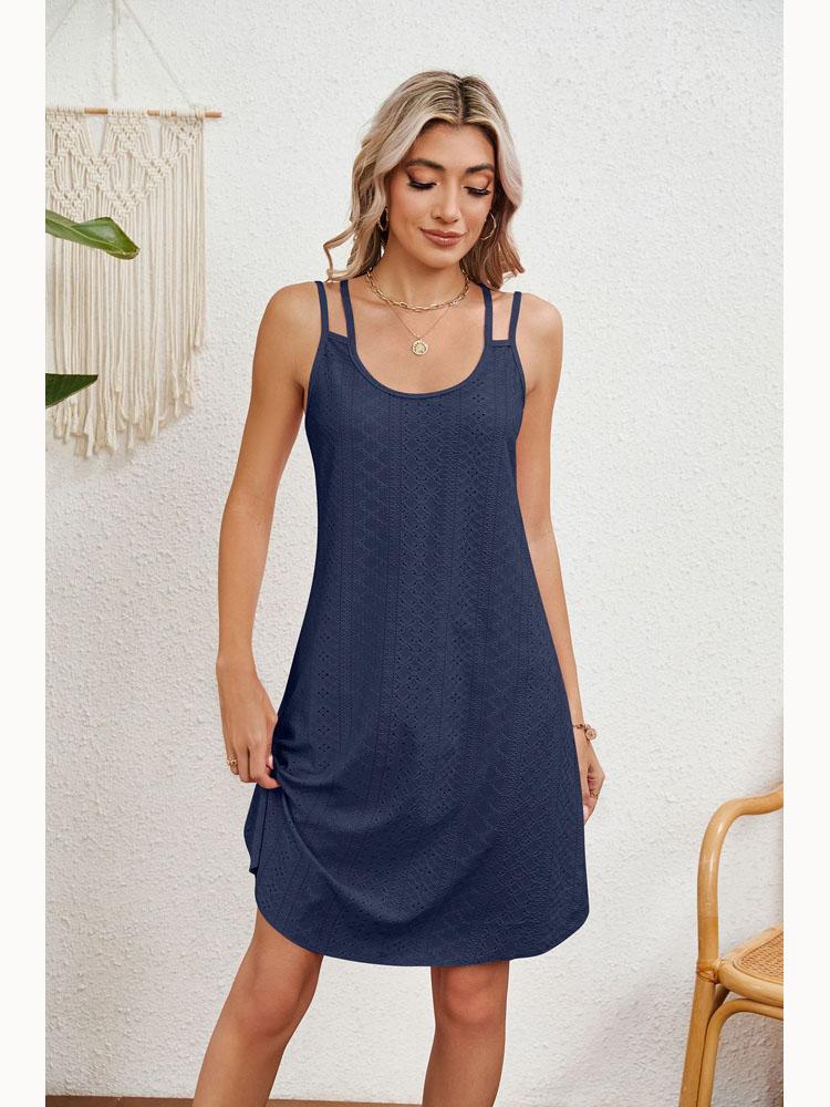 2025 Лето Круглый вырез Без рукавов Однотонные повседневные платья Холтер Женская модная элегантная женская одежда