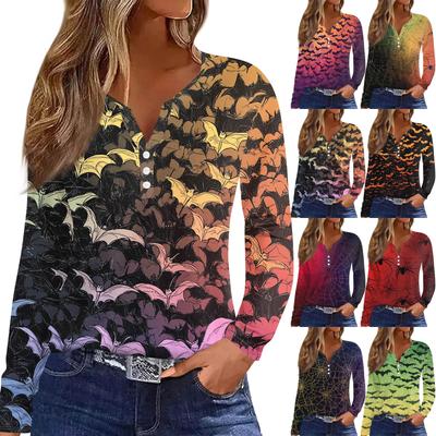 Жен. Футболка Футболка на пуговицах с длинным рукавом Повседневные Выходные Мода Классический Топ с v-образным вырезом Обычный