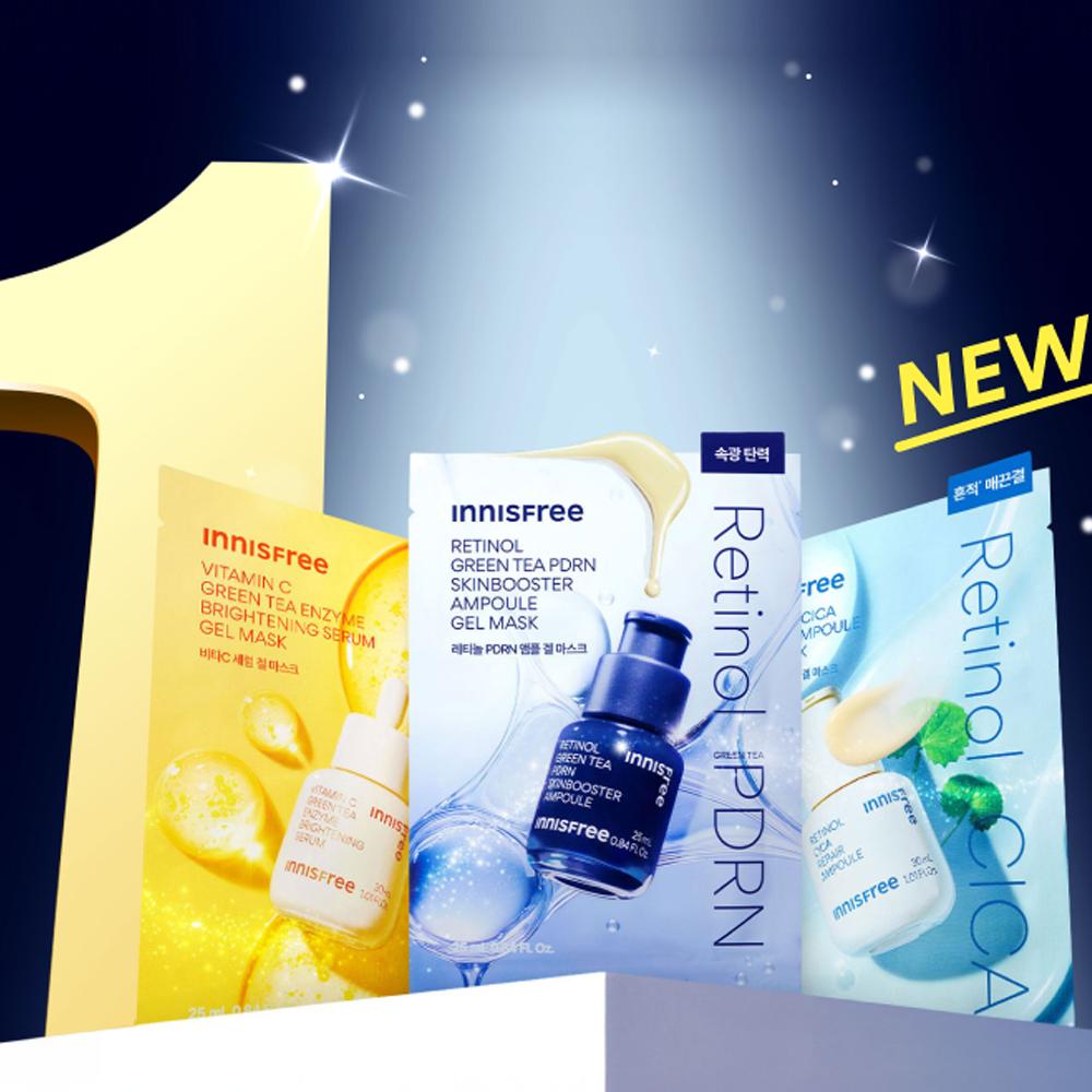 5шт_[INNISFREE] 3-х видов ампульная гелевая маска 23мл (Ретинол Cica / Осветляющий витамин C / Ретинол Green Tea PDRN)