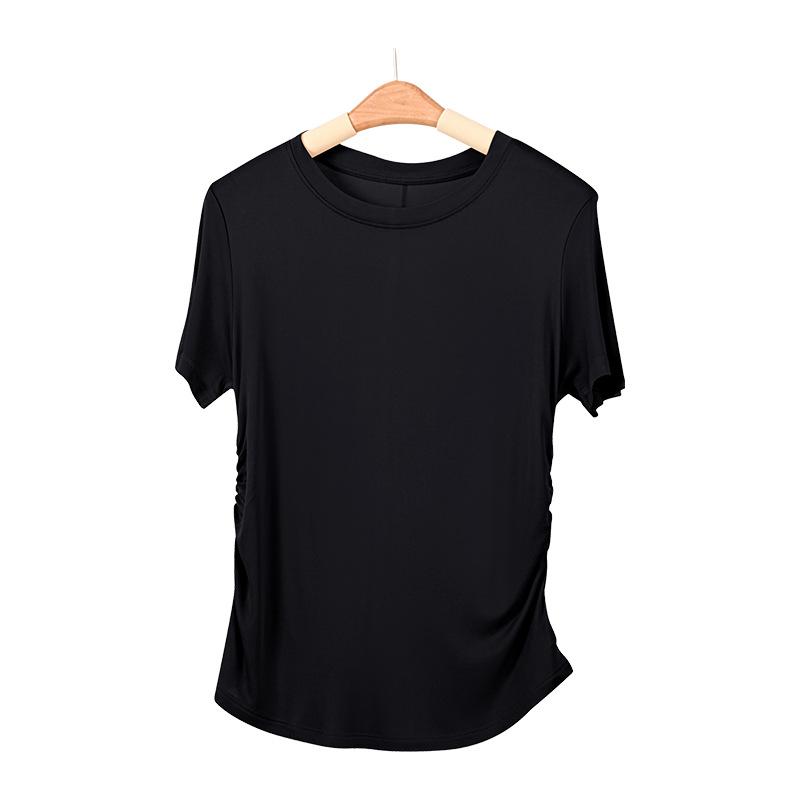 Шелковая приталенная футболка с круглым вырезом, Тутовый шелк, Базовая, Удобная, Универсальная, С коротким рукавом