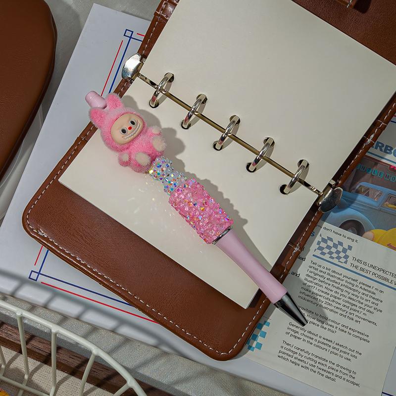 1 шт. Флокированный Лабубу Каваии Ручки на бусинной нити Милая мультяшная шариковая ручка Студенческие канцелярские товары Офисные принадлежности Подарки