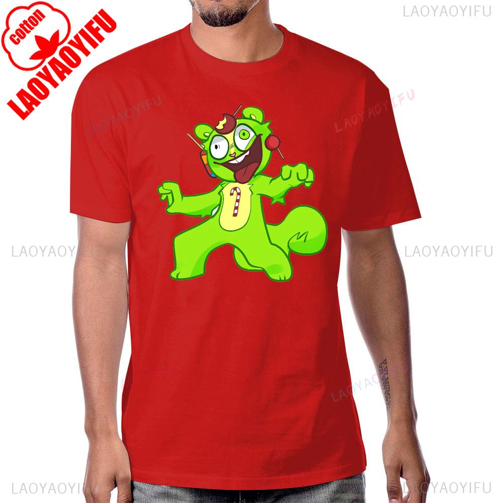 Сумасшедшая Футболка с Принтом Мультфильма Happy Tree Friends Винтажный Аниме Стиль Летняя Мужская Футболка Хлопок Харадзюку Женские Футболки