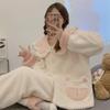 Cozy Rose-Pattern Flannel Pajamas for Women with Doll Collar - Cute, Sweet, and Warm for Autumn and Winter