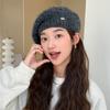 Autumn and winter new hat women's solid color versatile knitted wool hat winter windproof warm metal standard beret
