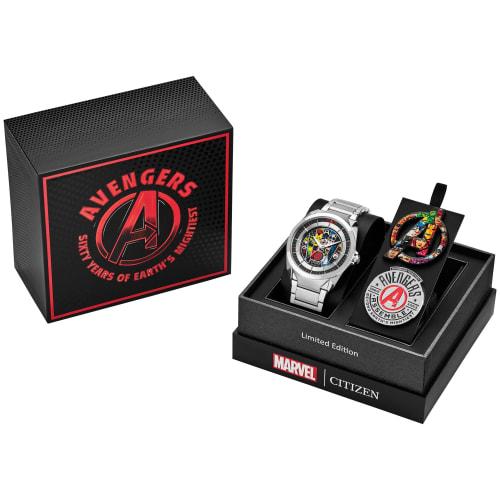 Citizen Marvel Men's Avengers Eco-Drive Watch, 42.5mm Silver-Tone Stainless Steel Case and Bracelet with Art Dial (AW2080-64W), Silver, 5 1/2 Inches,