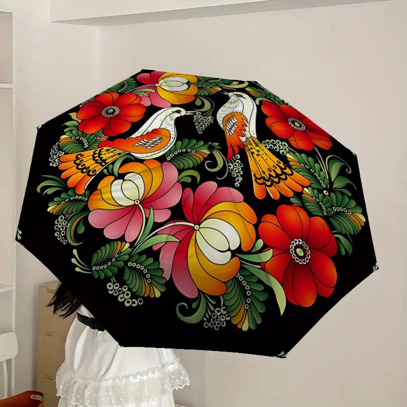 1pc Floral Ornament Automatic Folding Umbrella, Heavy-Duty 8-Rib Construction, Perfect for Everyday yy251114139