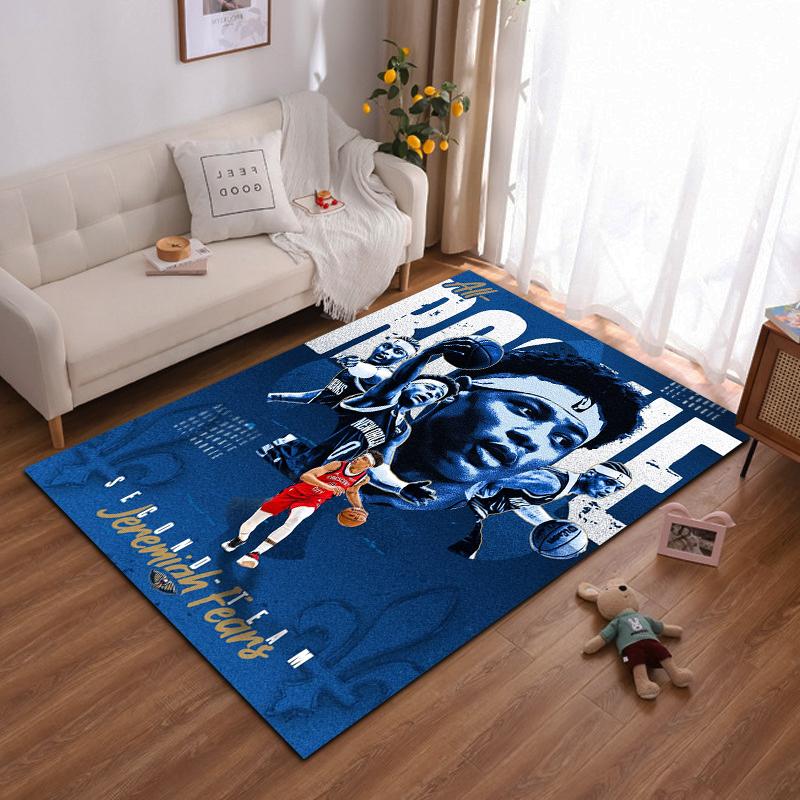 "Basketball Theme Blue Athlete Rug" Non-slip rug suitable for living room and bedroom sofas.