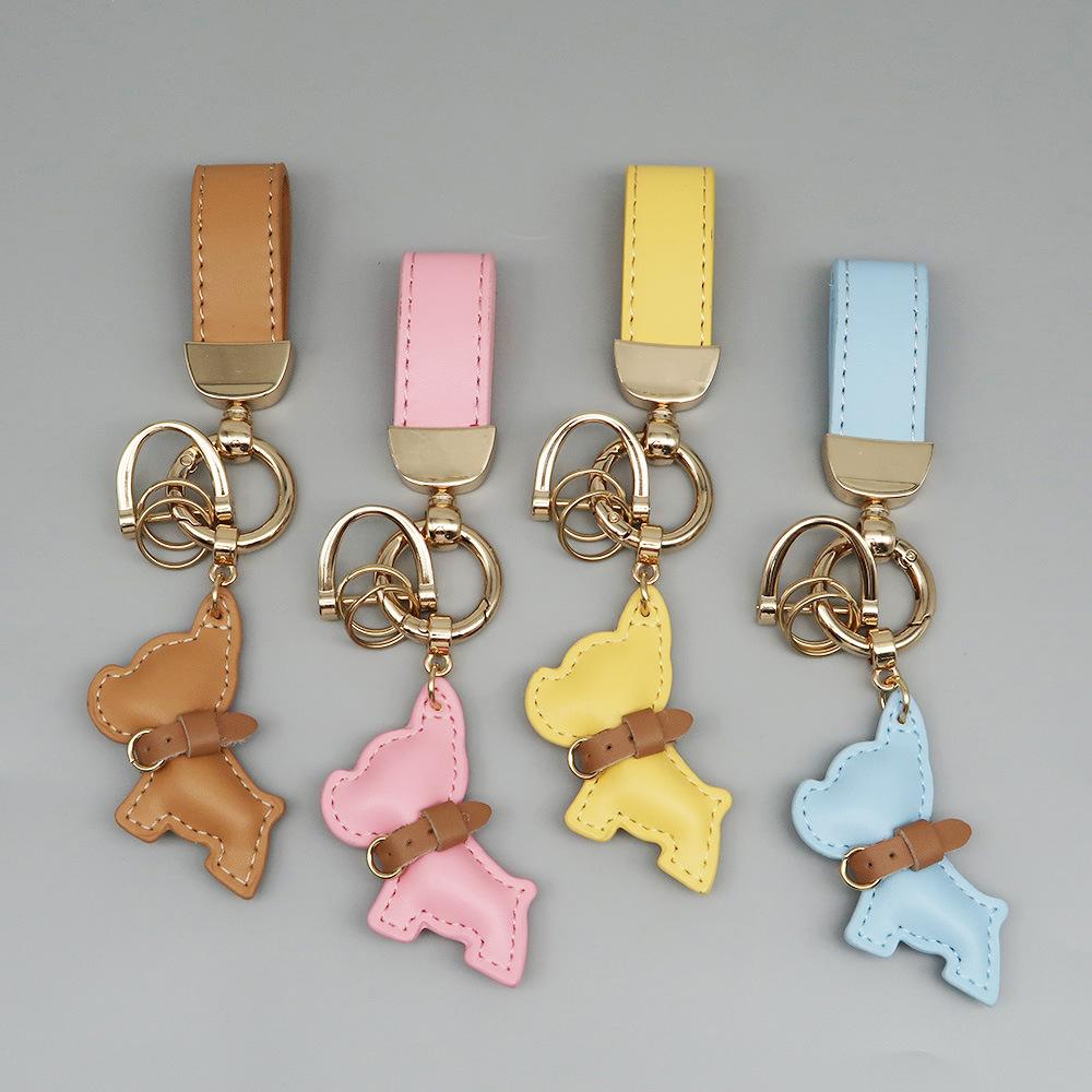 Trendy Custom Name Metal Leather Dog Keychain Pendant Moto Car Keyring Laser Engrave Text Cartoon Key Ring Chain Women Men Gift
