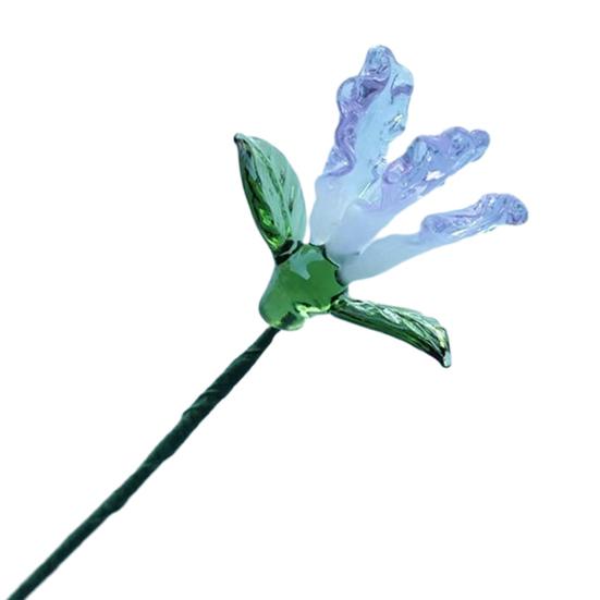 Hand-Blown Glass Flower Decoration with Wire Stem Handmade Colored Glaze Floral Figurine Home Living Room Office Table Flower Vase Ornament