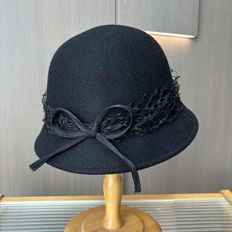 Simple temperament autumn and winter lace wool beret women's high-end French daughter top hat Hepburn retro basin hat