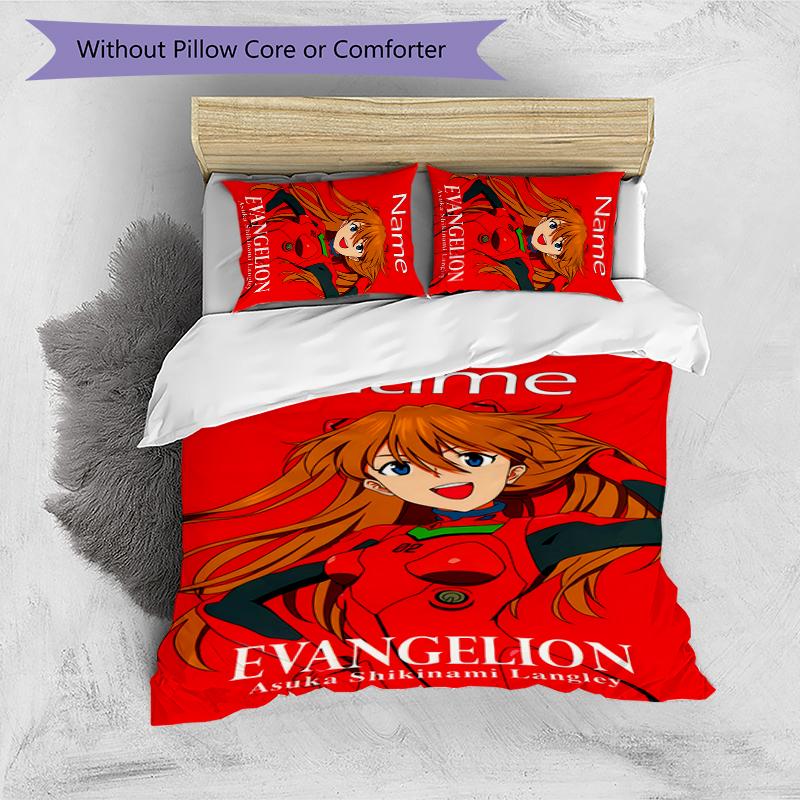 3pcs Custom Name Asuka Langley Soryu Bedding Set Duvet Cover Closure Includes 1 Duvet Cover & 2 Pillowcases for All Seasons Bedroom Decor