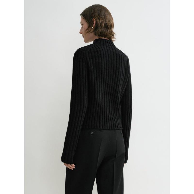 Longmei Women's Ribbed Wool Knit Sweater, Half-High Neck, Long Sleeve, 2026 Autumn/Winter Collection.