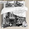 Steam Engine Duvet Cover Set King Size Rustic Old Train In Country Locomotive Wooden Wagons Rail Road Bedding Set for Teens Boys