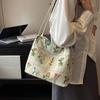 Floral Embroidery Black Shoulder Bags Women Vintage Casual Canvas Bag Purses Female Harajuku Aesthetic Handbag