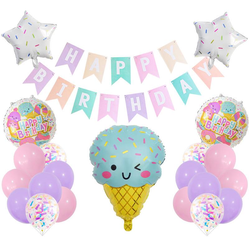 Ice Cream Aluminum Film Balloon Flag Set Cake Children's Birthday Arrangement Party Decoration Supplies