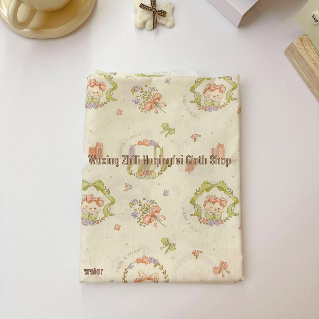 100% Хлопок Корейский Стиль Мультяшный Котенок Цветочная Ткань для Женской и Детской Одежды, Семейных Нарядов, Домашней Одежды, DIY Проектов